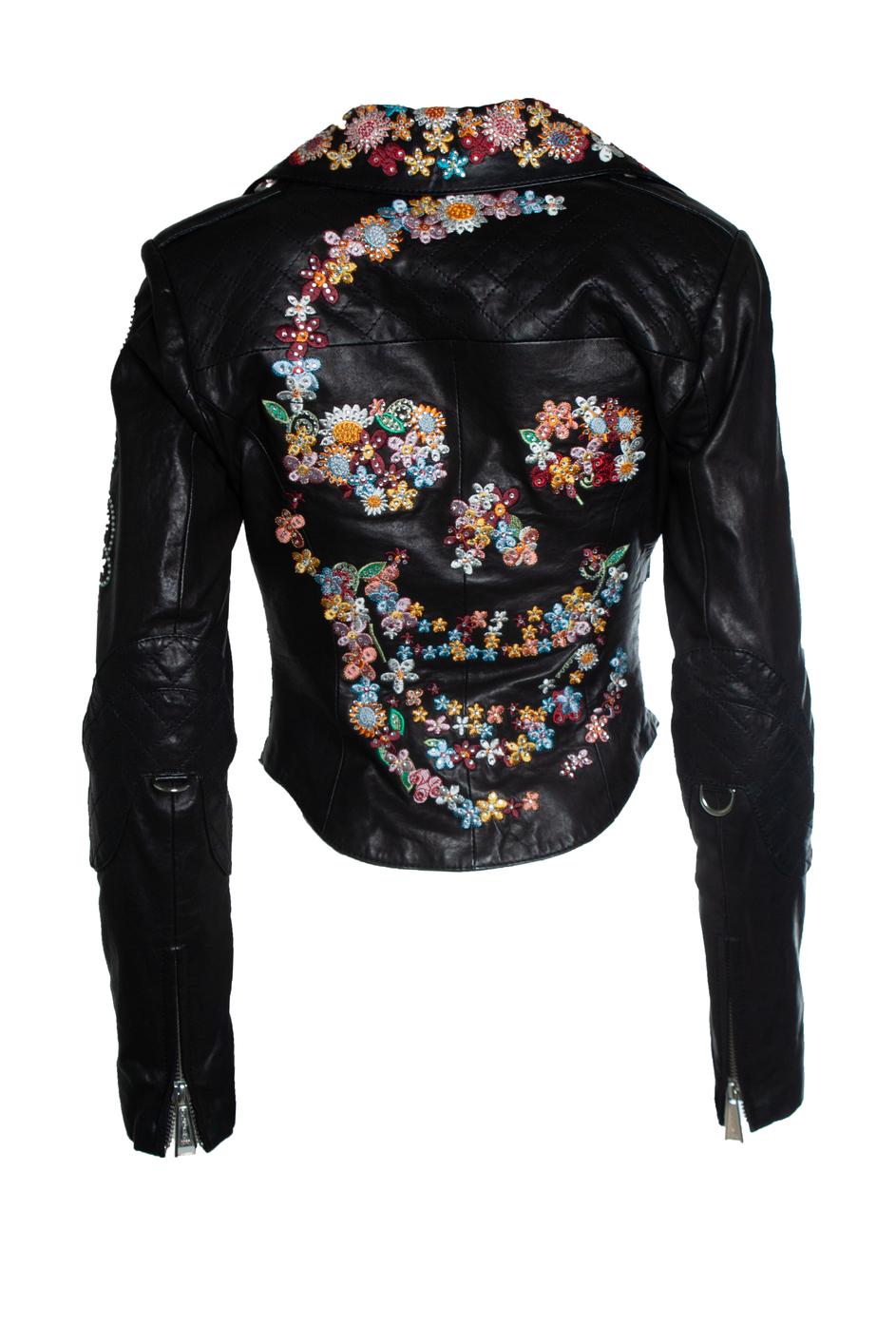 Black Philipp Plein, leather jacket with embroidery For Sale