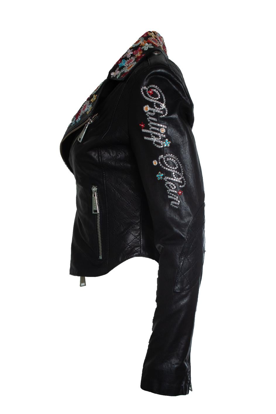 Philipp Plein, leather jacket with embroidery In Excellent Condition For Sale In AMSTERDAM, NL