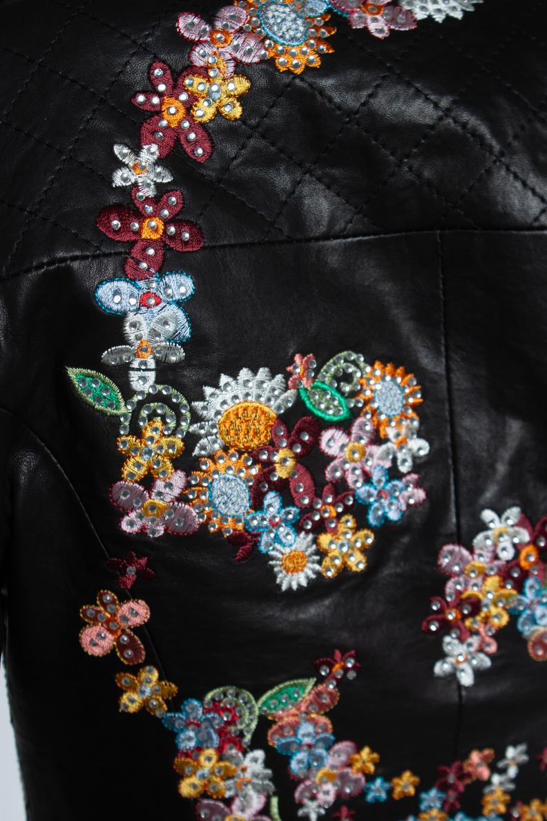 Philipp Plein, leather jacket with embroidery For Sale 2