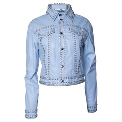 Philipp Plein, light blue leather jacket with studs and crystals