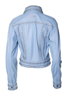 Philipp Plein, chaqueta de cuero azul claro con tachuelas