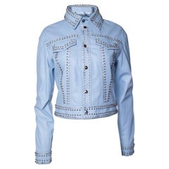 Philipp Plein, chaqueta de cuero azul claro con tachuelas