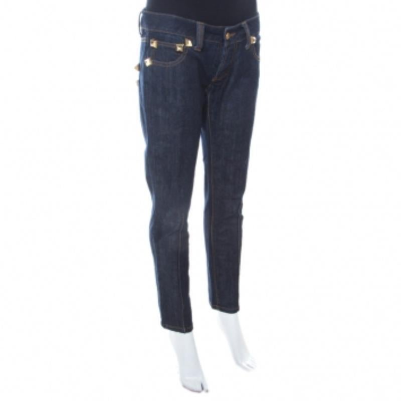 Philipp Plein Limited Edition Indigo Denim Rockstud Embellished Fitted Jeans M In condizioni ottime in vendita a Dubai, Al Qouz 2