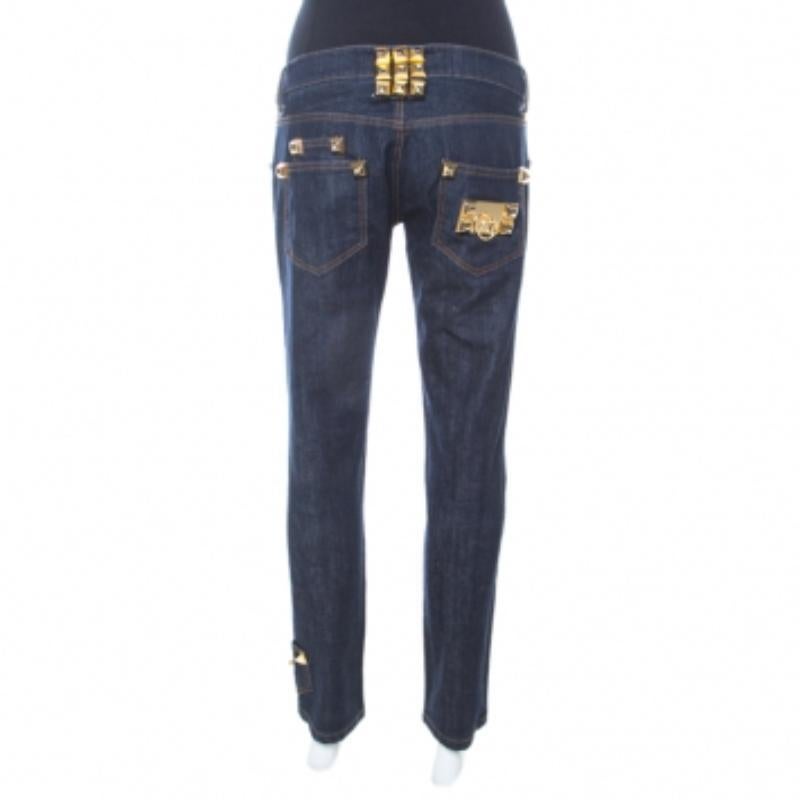 Donna Philipp Plein Limited Edition Indigo Denim Rockstud Embellished Fitted Jeans M in vendita