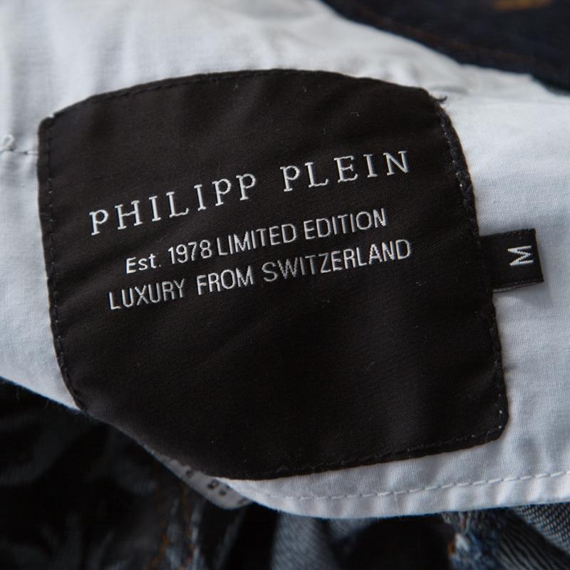 Philipp Plein Limited Edition Indigo Denim Rockstud Embellished Fitted Jeans M In Excellent Condition For Sale In Dubai, Al Qouz 2