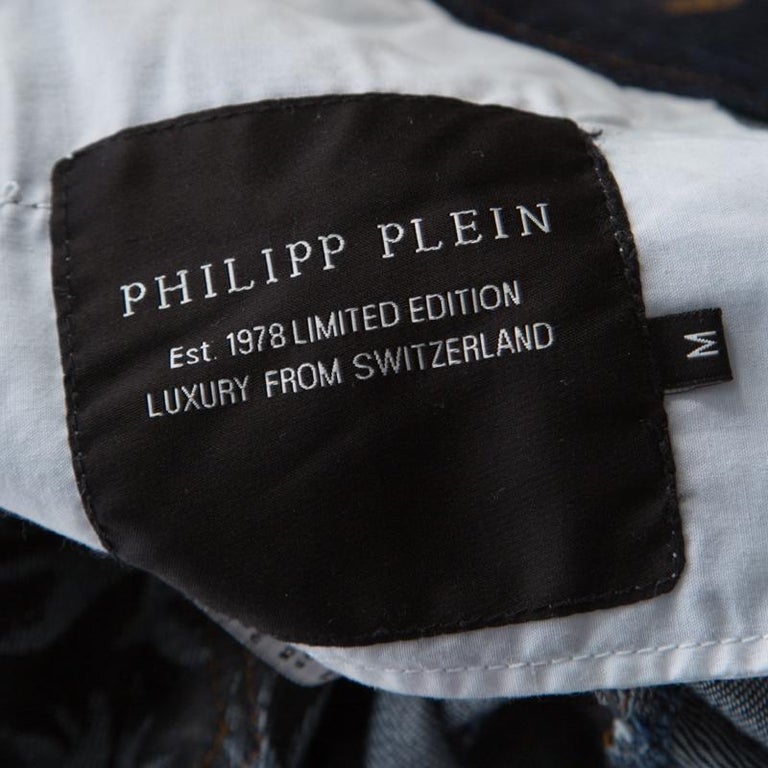 Philipp Plein Limited Edition Indigo Denim Rockstud Embellished Fitted Jeans  M For Sale at 1stDibs