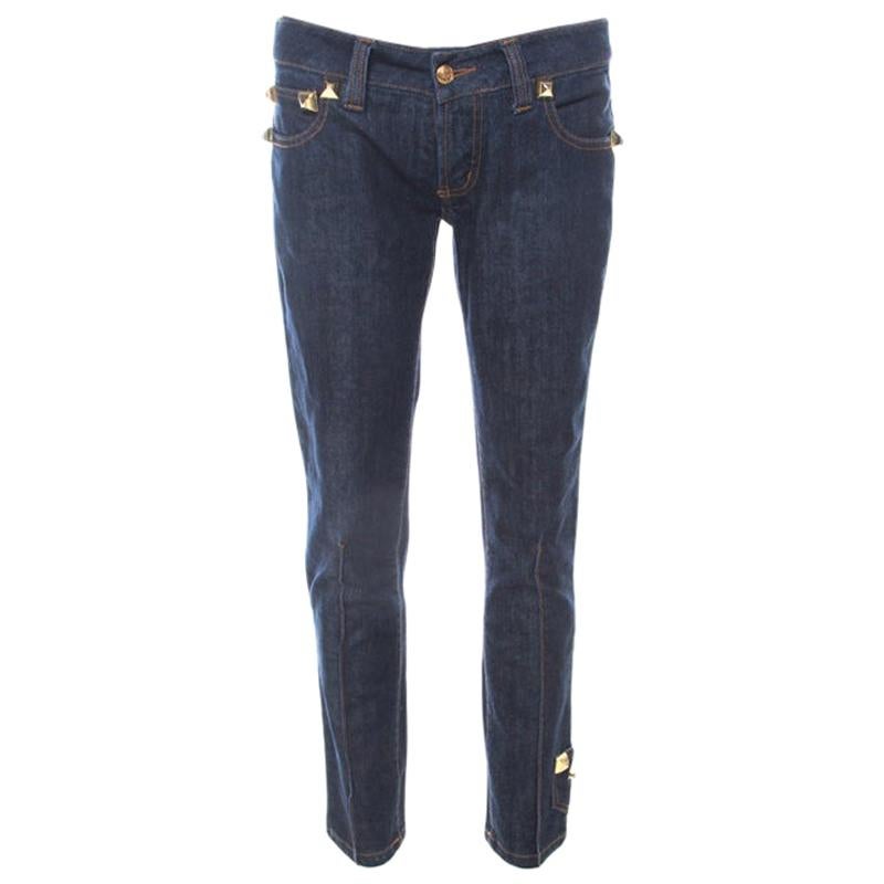 Philipp Plein Limited Edition Indigo Denim Rockstud Embellished Fitted Jeans M For Sale