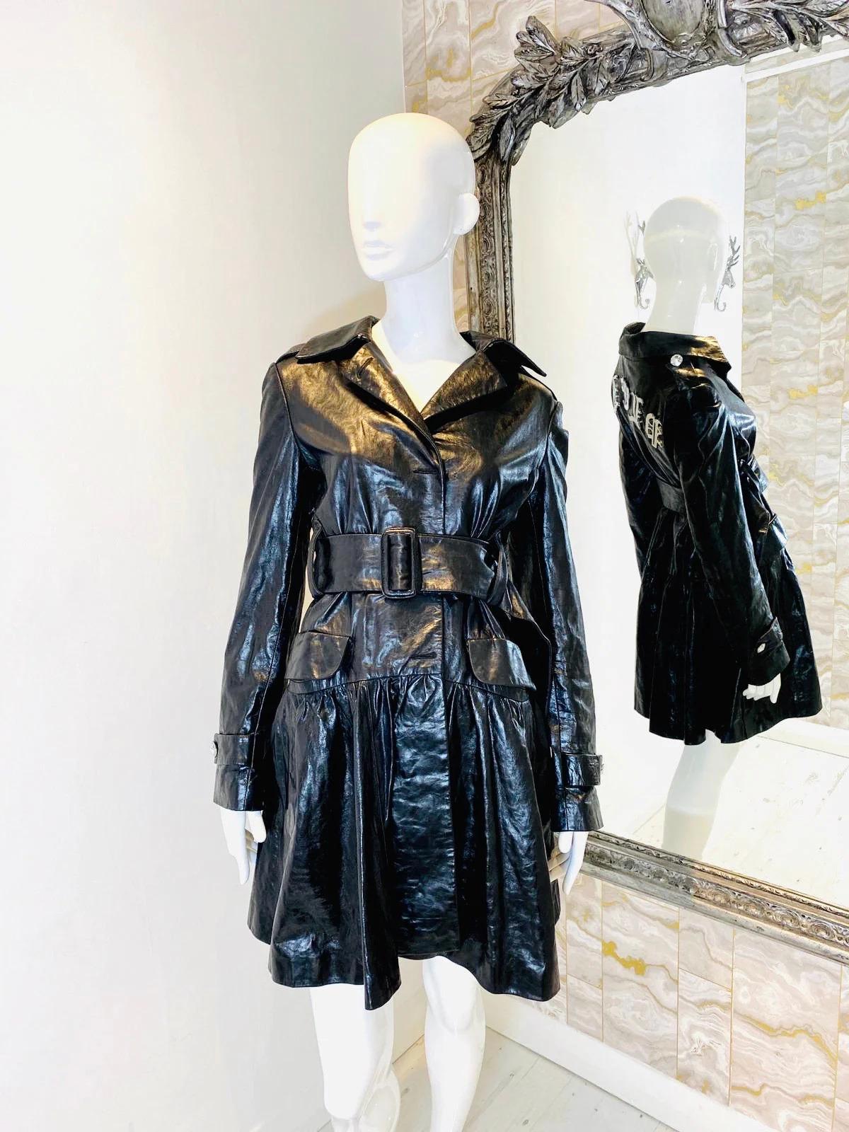 Noir Trench-coat en cuir avec logo Philipp Plein Ltd Edition en vente
