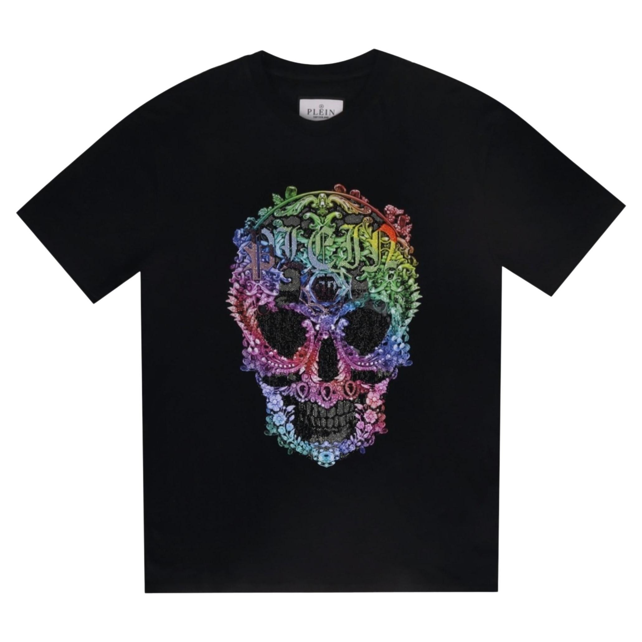 Philipp Plein Multicoloured Baroque Skull Cotton T-Shirt For Sale