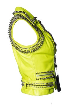 Philipp Plein, neon yellow leather vest with studs