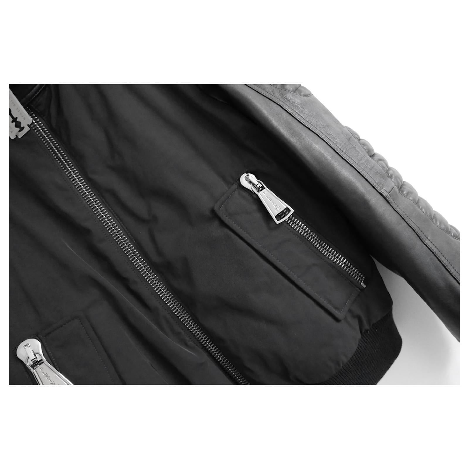 Philipp Plein Nylon & Leather Biker Jacket Black In New Condition For Sale In London, GB