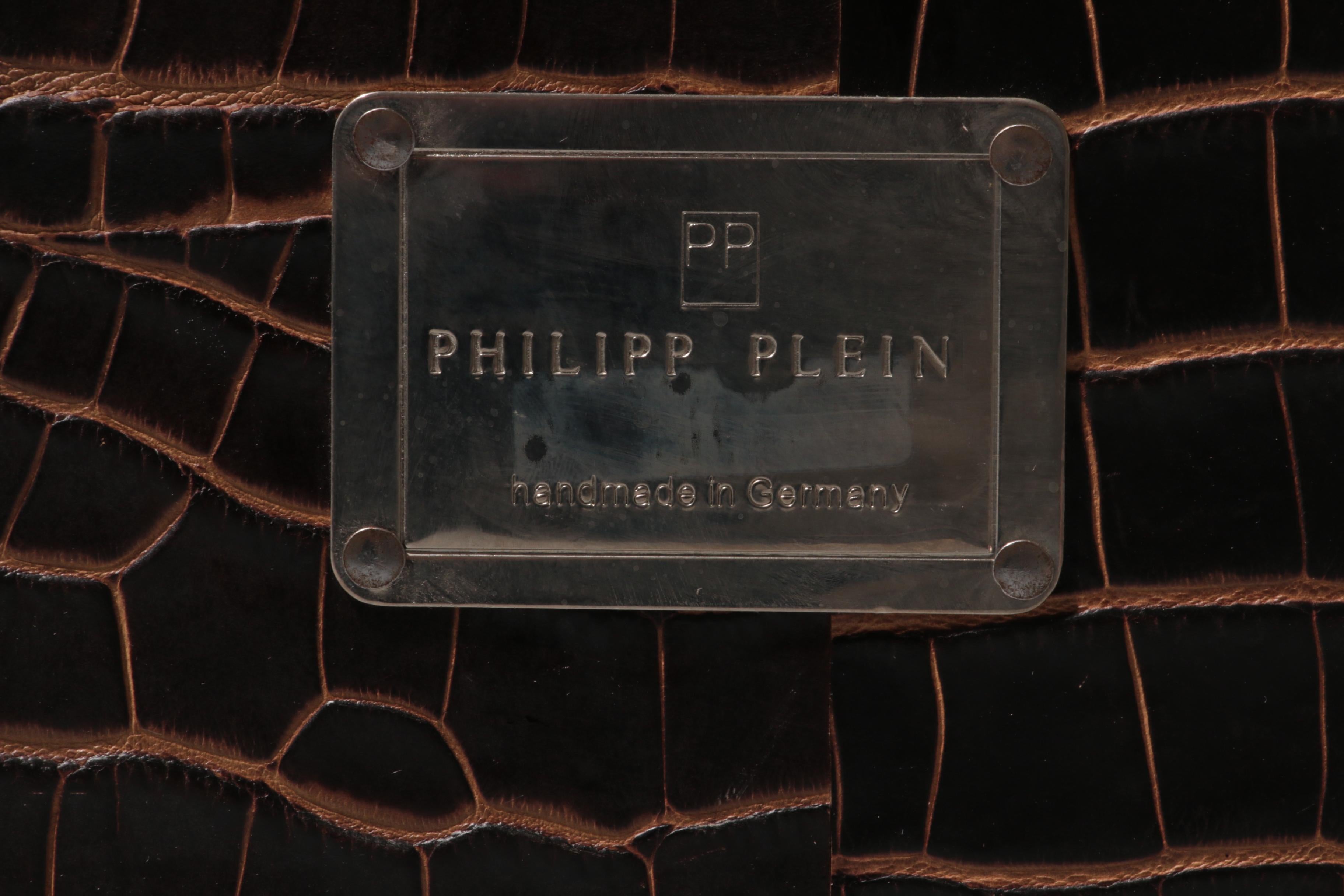 Scrivania marrone da ufficio Philipp Plein in crosta di pelle con effetto coccodrillo in vendita 11
