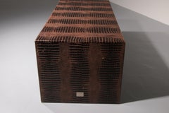 Philipp Plein office brown desk in split leather with a crocodile skin effect