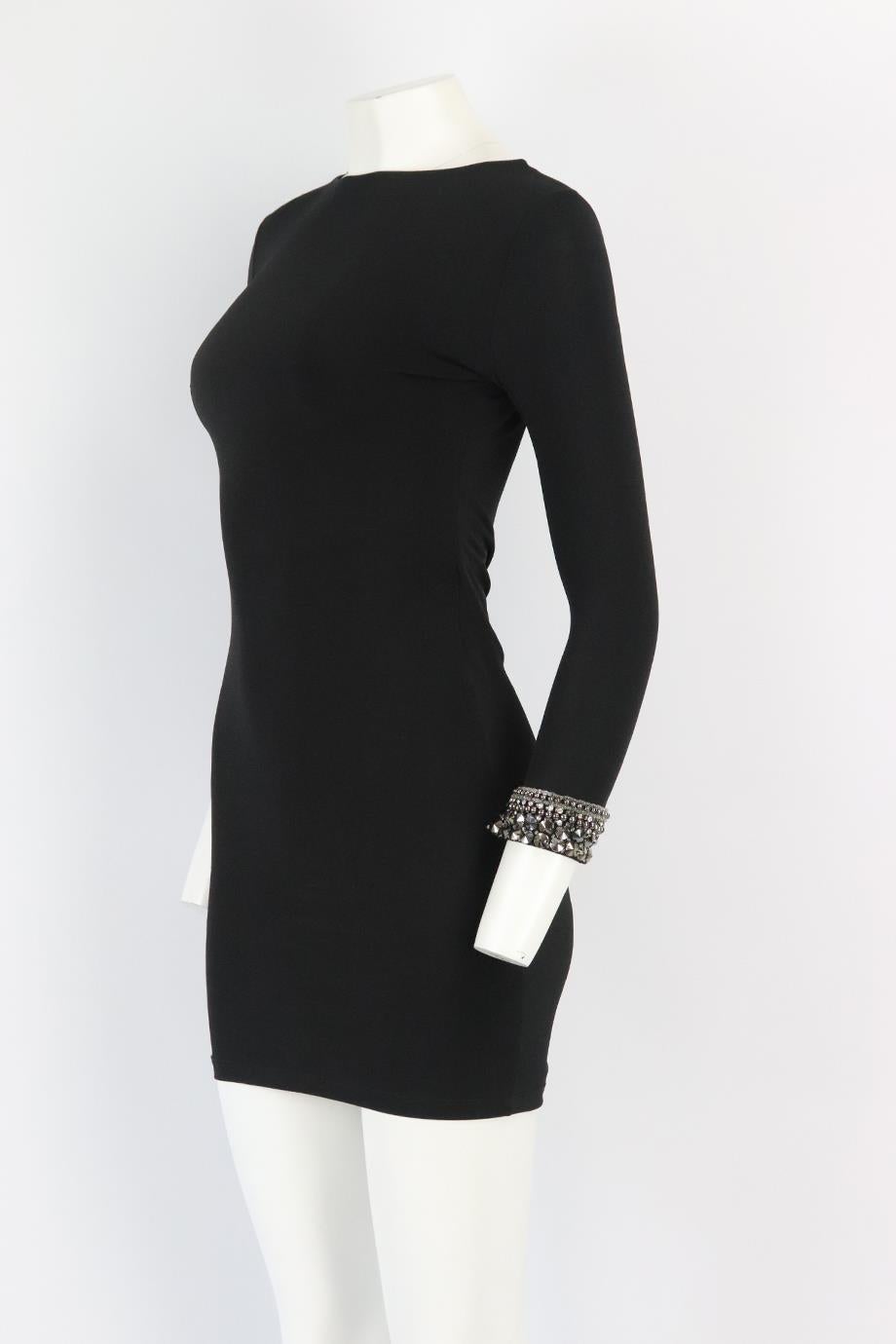 Black Philipp Plein Open Back Embellished Ruched Stretch Jersey Mini Dress Xsmall
