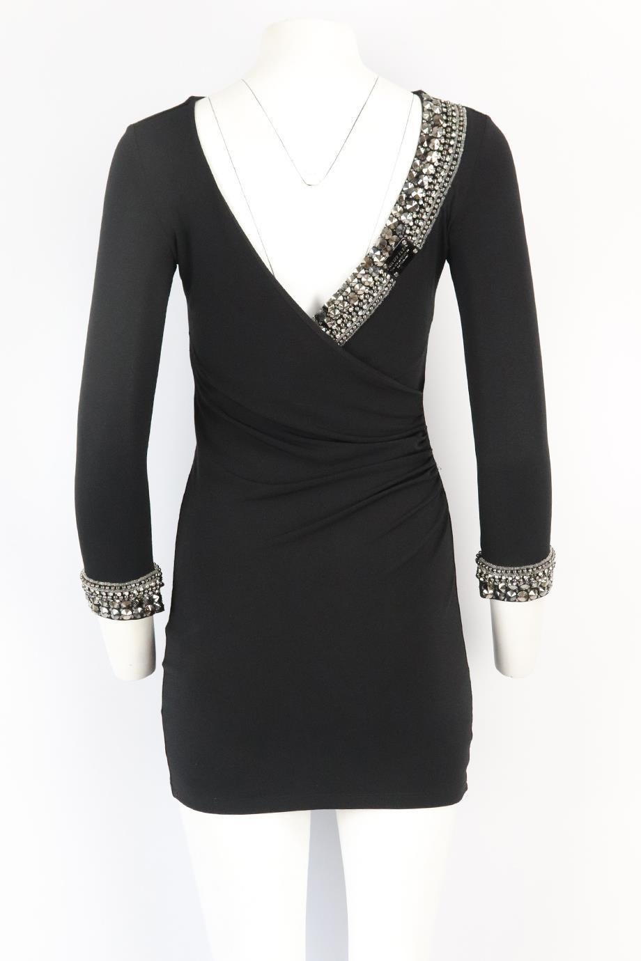 Philipp Plein Open Back Embellished Ruched Stretch Jersey Mini Dress Xsmall In Excellent Condition In London, GB