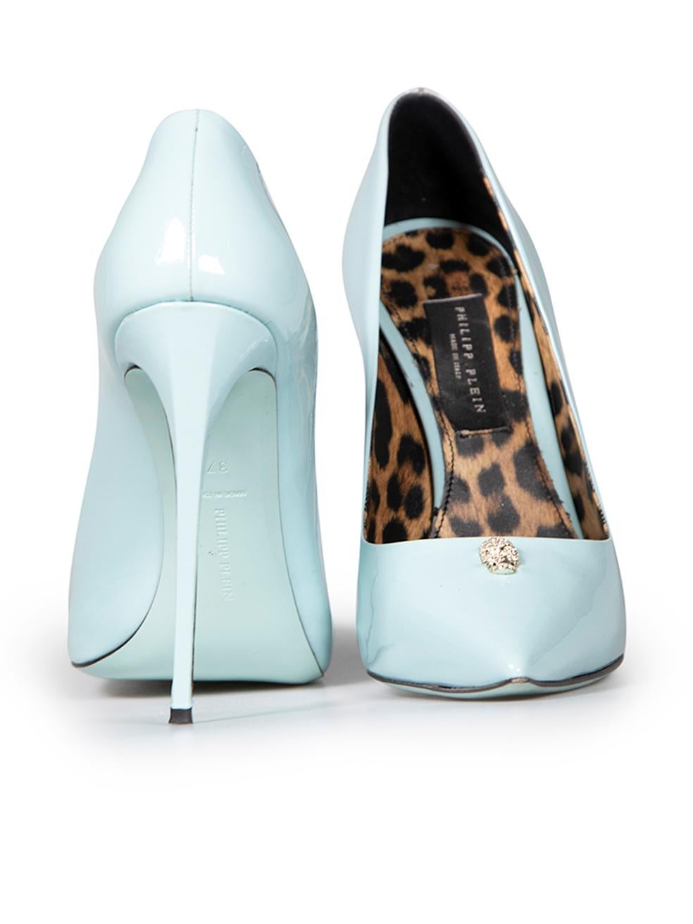 Philipp Plein Pale Blue Patent Leather High Pumps Size IT 37 In Good Condition For Sale In London, GB