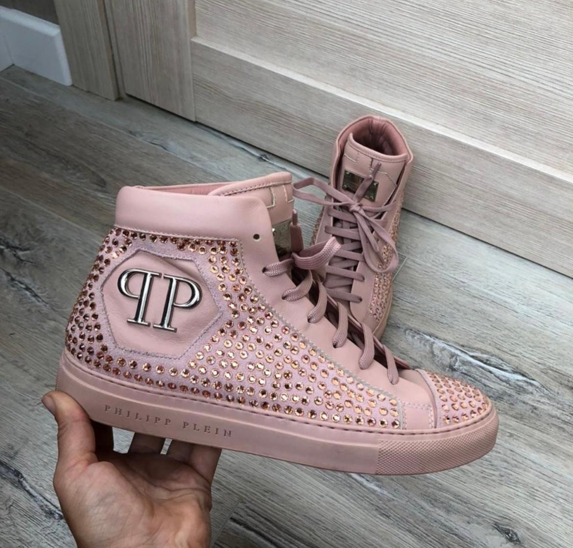 Philipp Plein rosa Kristalle Turnschuhe Größe 39 (Beige) im Angebot