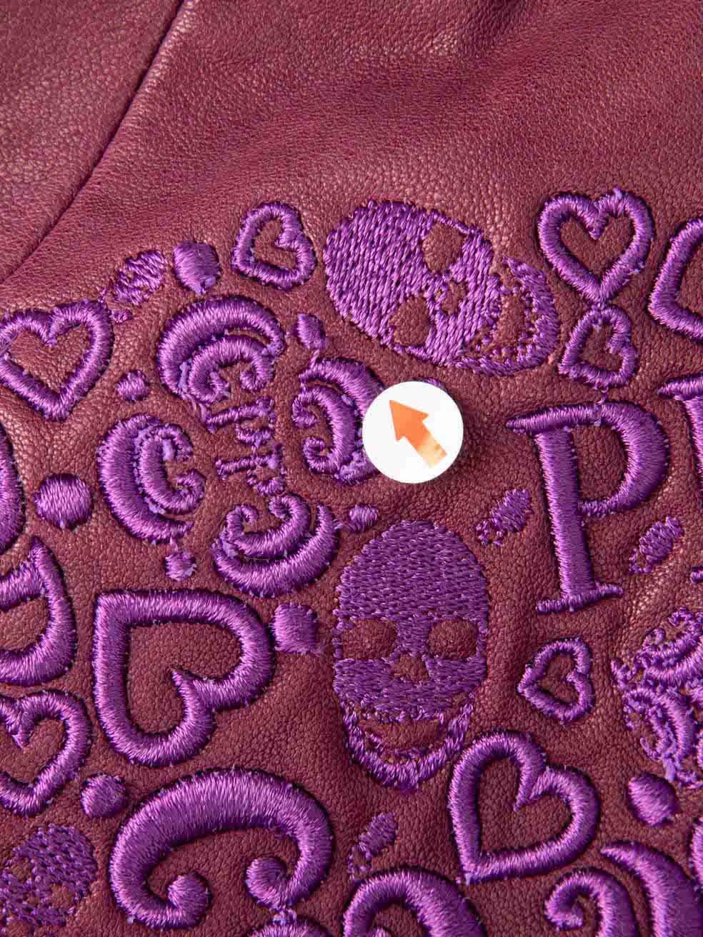 Gilet brodé en cuir et fourrure de renard violet Philipp Plein Taille S Excellent état - En vente à London, GB