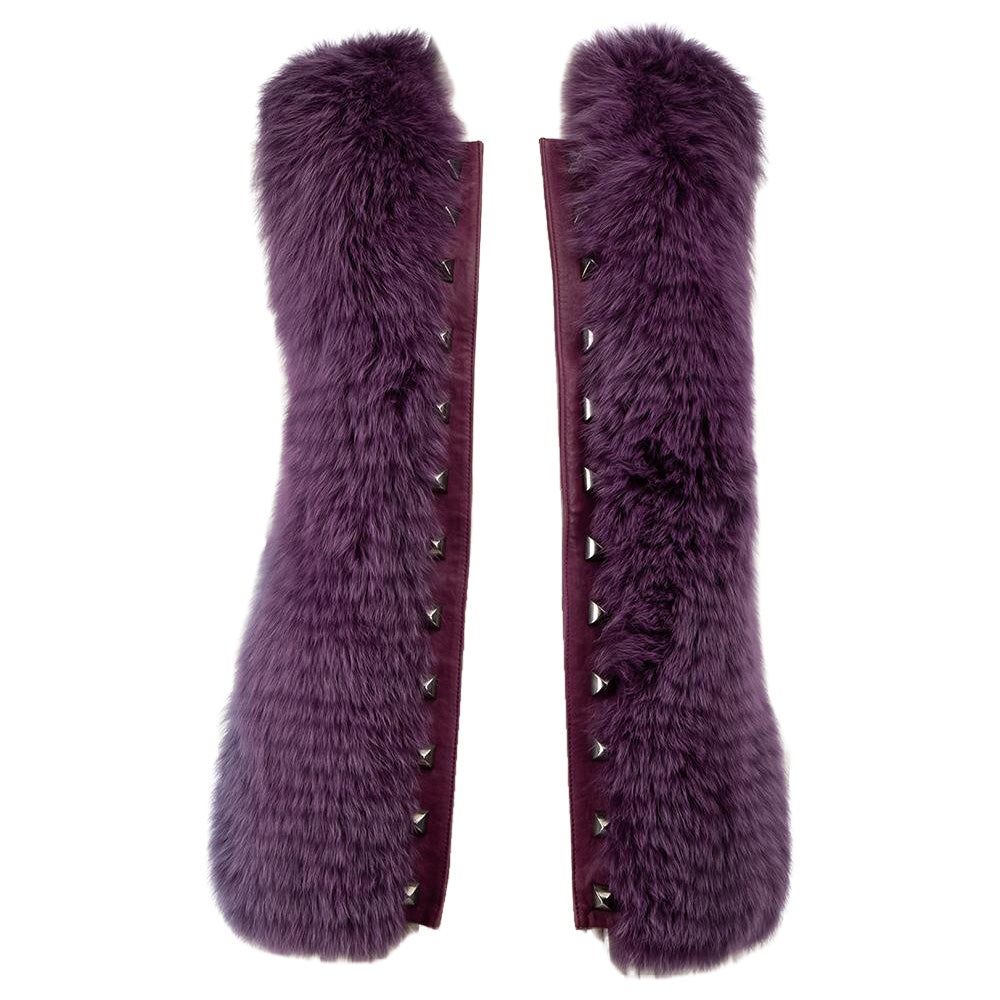 Gilet brodé en cuir et fourrure de renard violet Philipp Plein Taille S