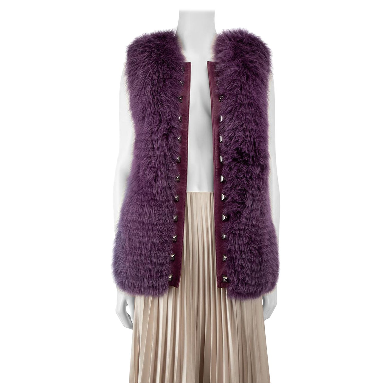 Philipp Plein Purple Fox Fur 
Leather Embroidered Vest Size S For Sale