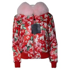 Philipp Plein, bomber stampato con orchidea rossa e pelliccia