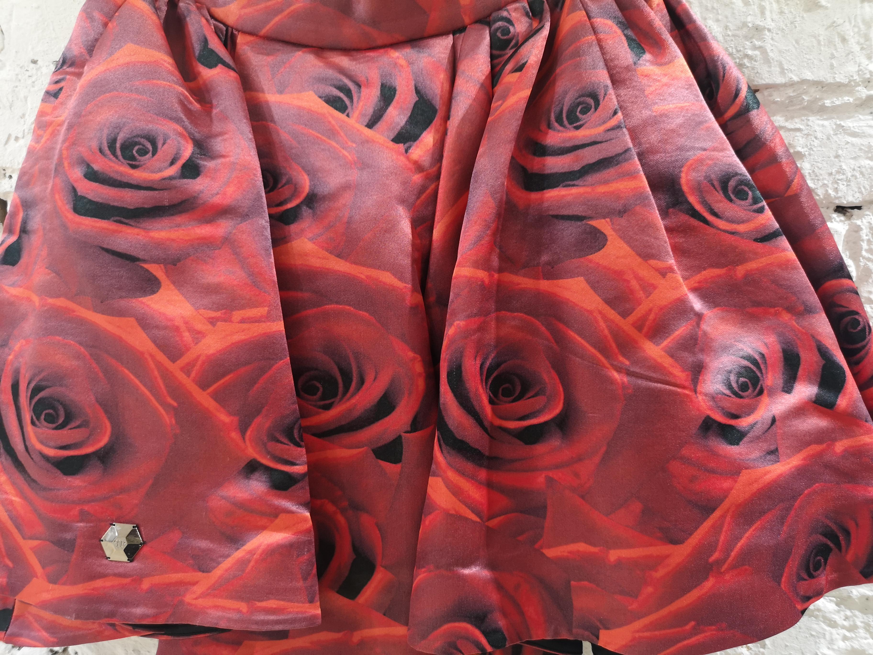 Brown Philipp Plein red roses skirt For Sale