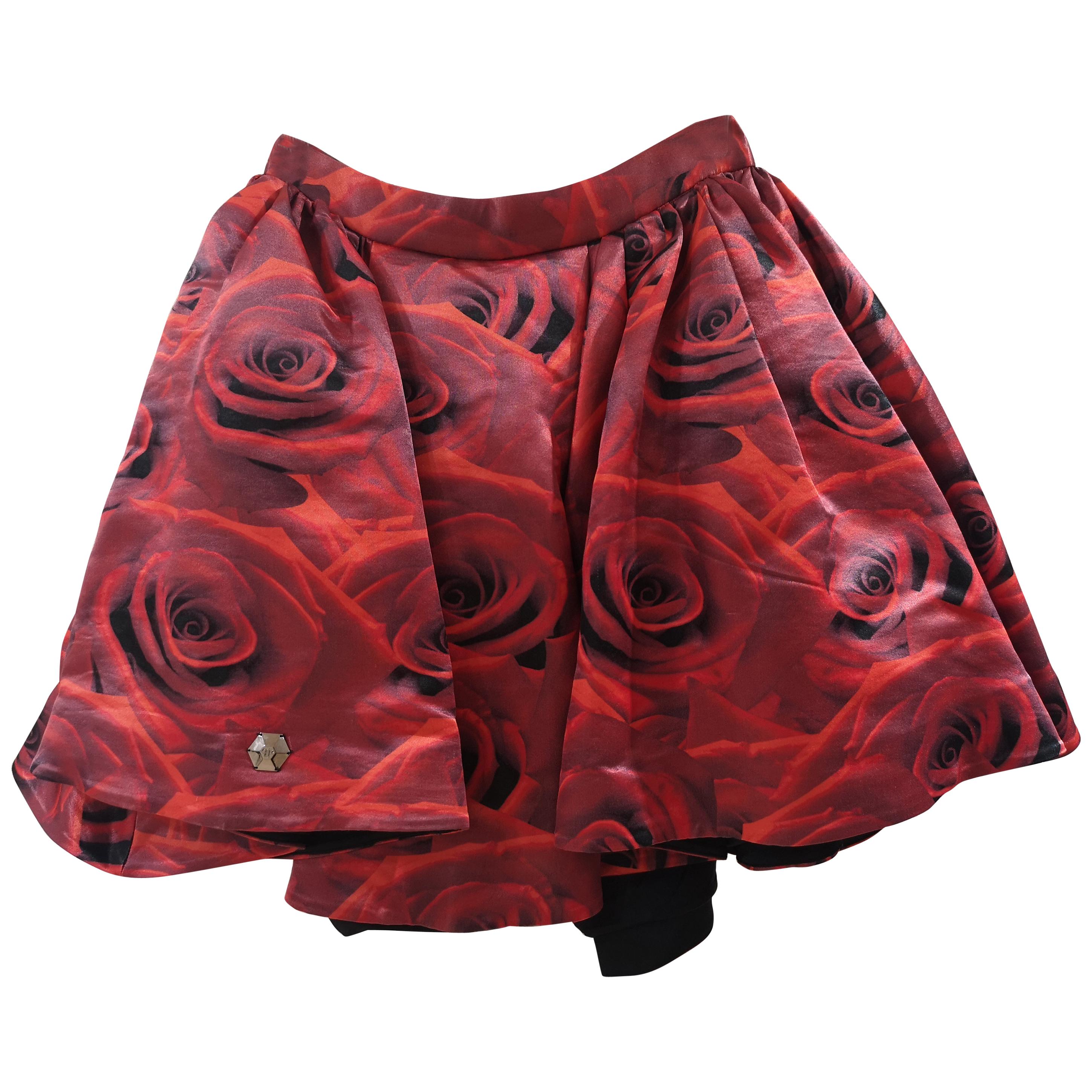Philipp Plein red roses skirt
