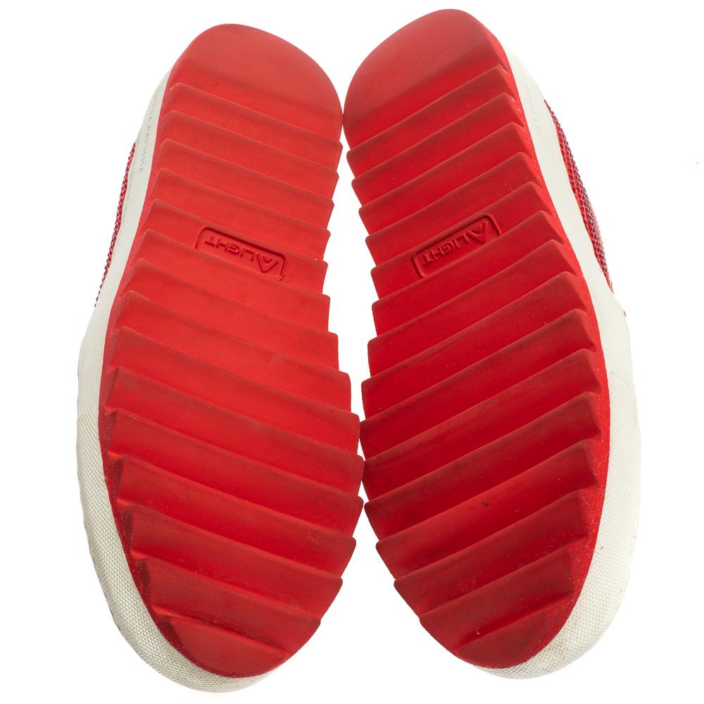 Philipp Plein Red Satin Trims Crystal Embellished Slip On Sneakers Size 39 In Good Condition In Dubai, Al Qouz 2