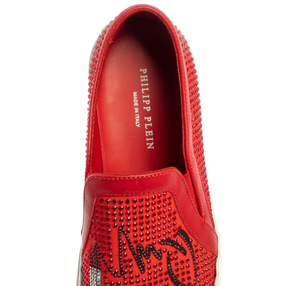 Philipp Plein Red Satin Trims Crystal Embellished Slip On Sneakers Size 39 1