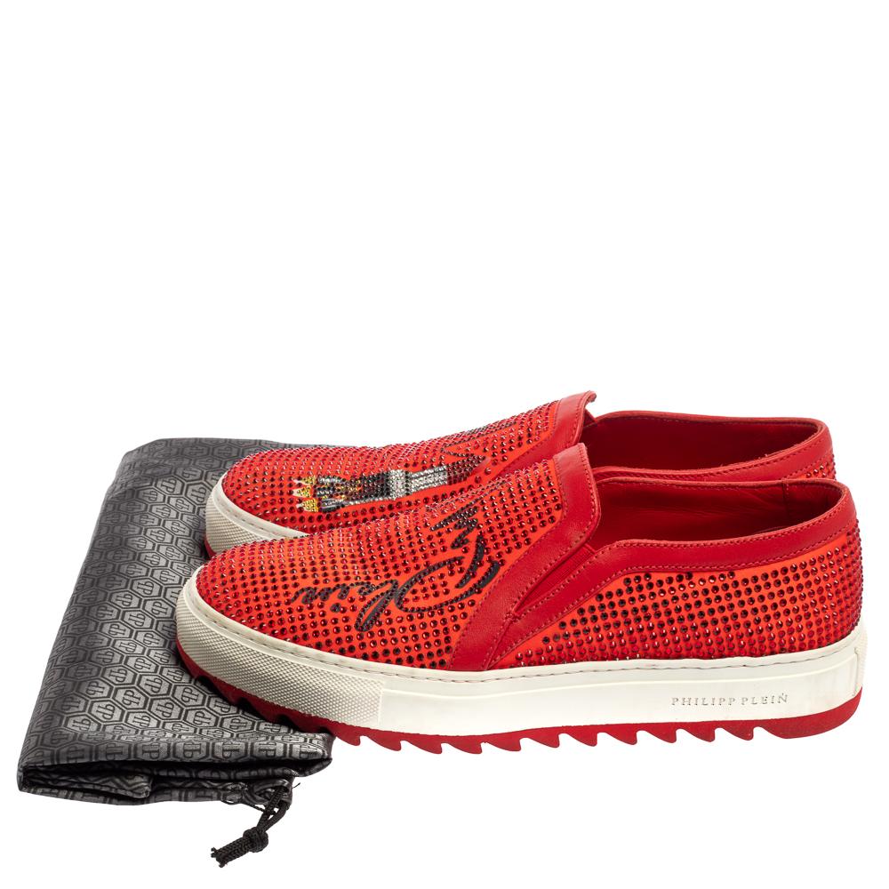 Philipp Plein Red Satin Trims Crystal Embellished Slip On Sneakers Size 39 3