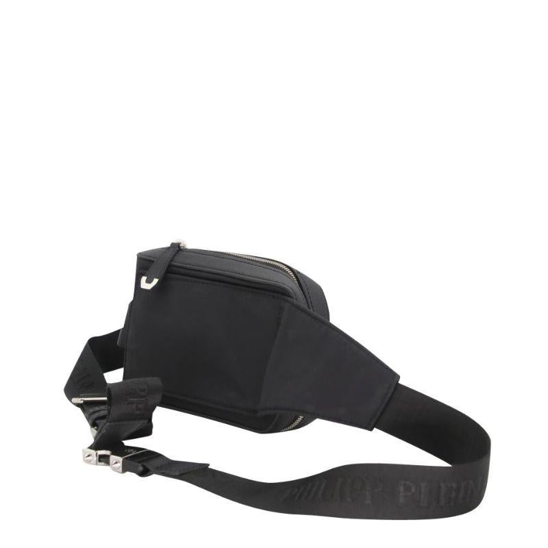 Black Philipp Plein Saffiano Leather 98 Logo Nylon Men's Belt Waist Bag