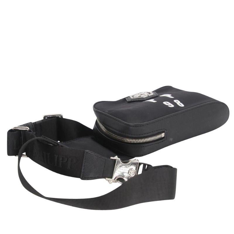 Philipp Plein Saffiano Leather 98 Logo Nylon Men's Belt Waist Bag In Good Condition In Downey, CA