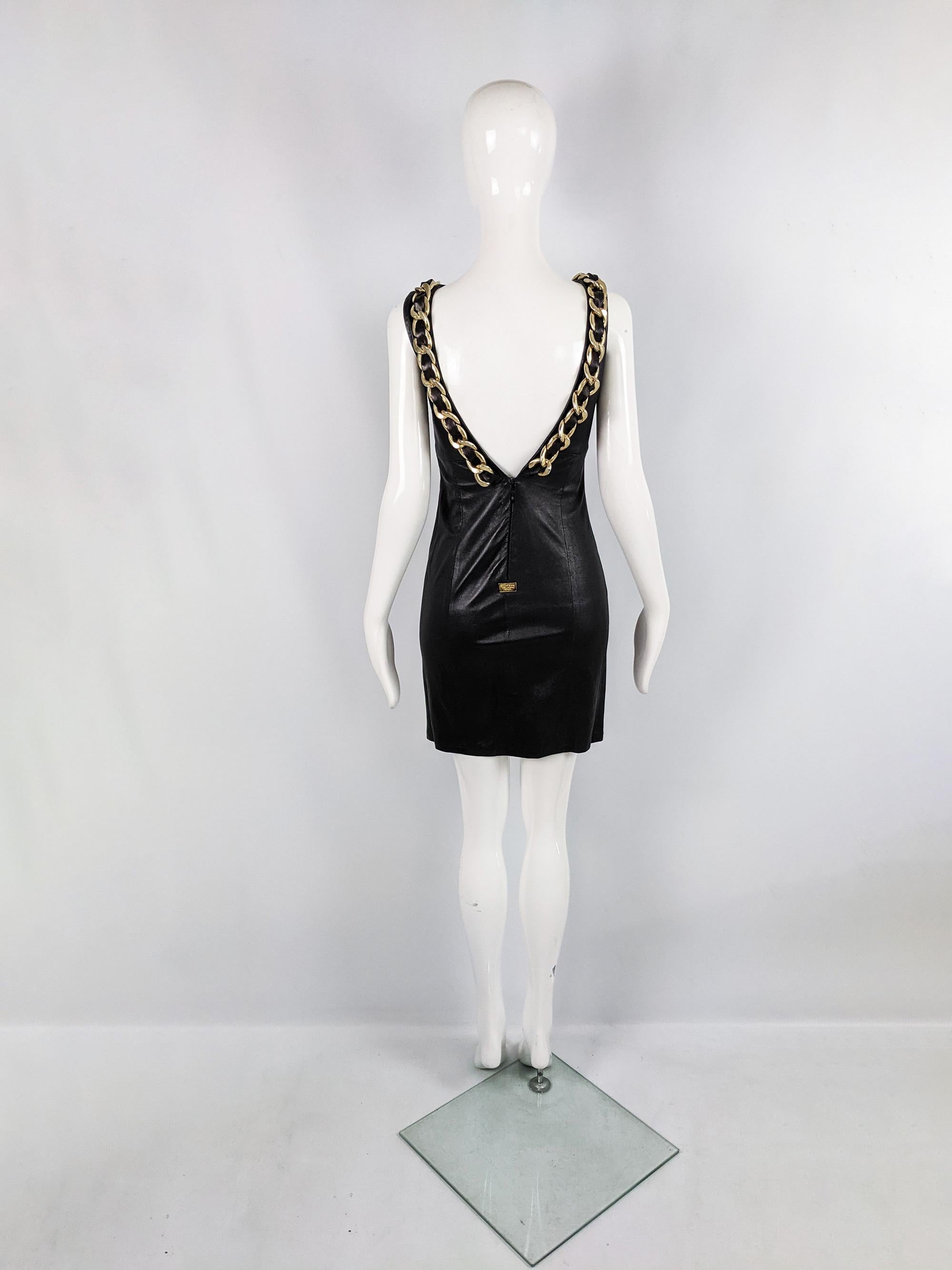 Philipp Plein Sexy Black & Gold Heavy Chain Sleeveless Leather Mini Dress 1