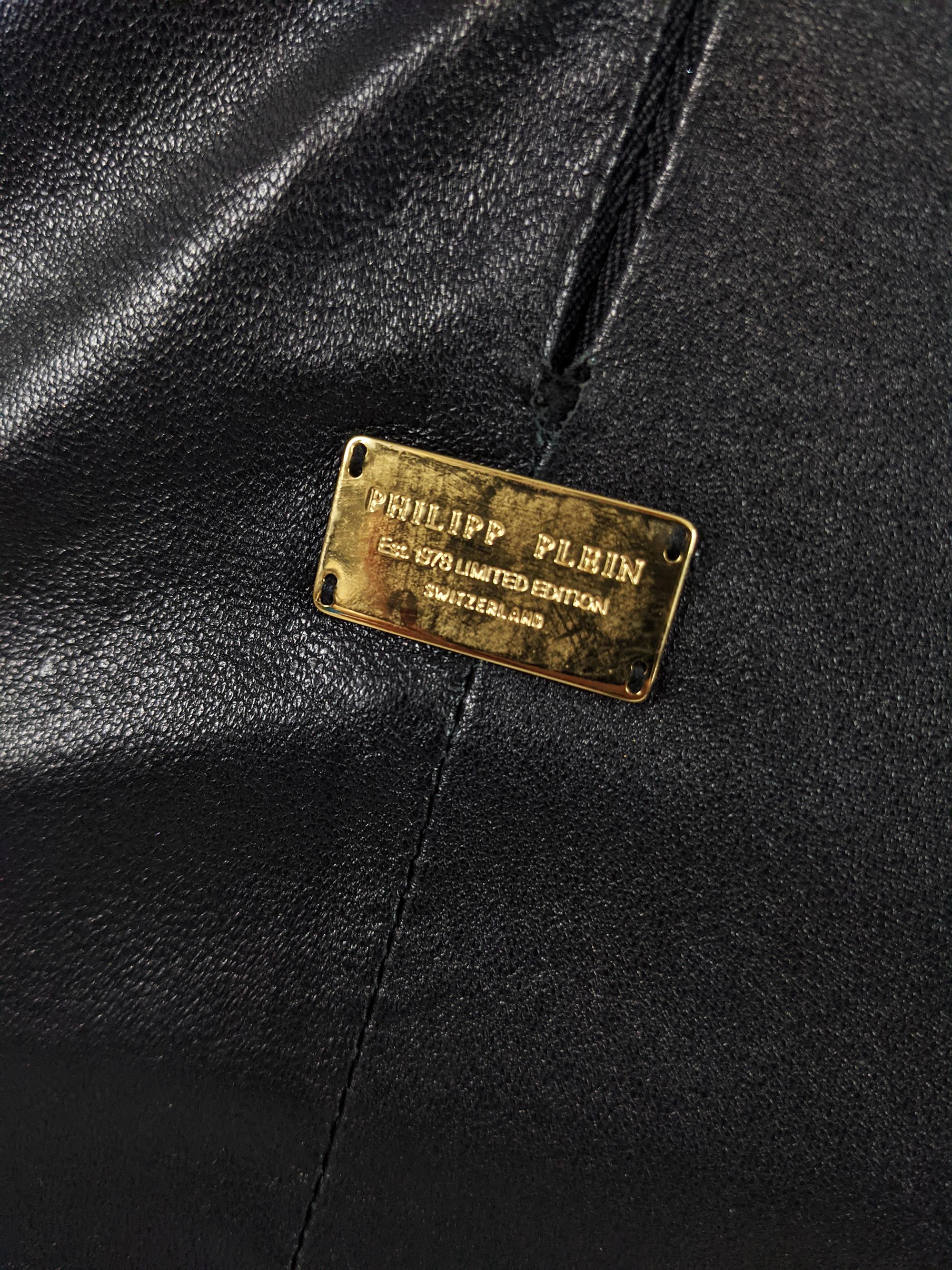 Philipp Plein Sexy Black & Gold Heavy Chain Sleeveless Leather Mini Dress 2