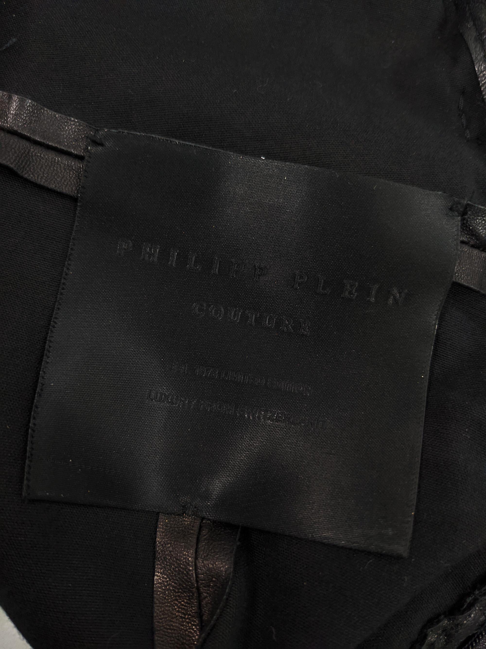 Philipp Plein Sexy Black & Gold Heavy Chain Sleeveless Leather Mini Dress 3