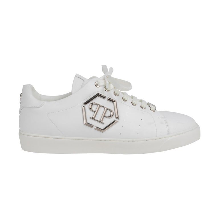 Philipp Plein White High Top Shoes with Skulls - Size 9 (42)