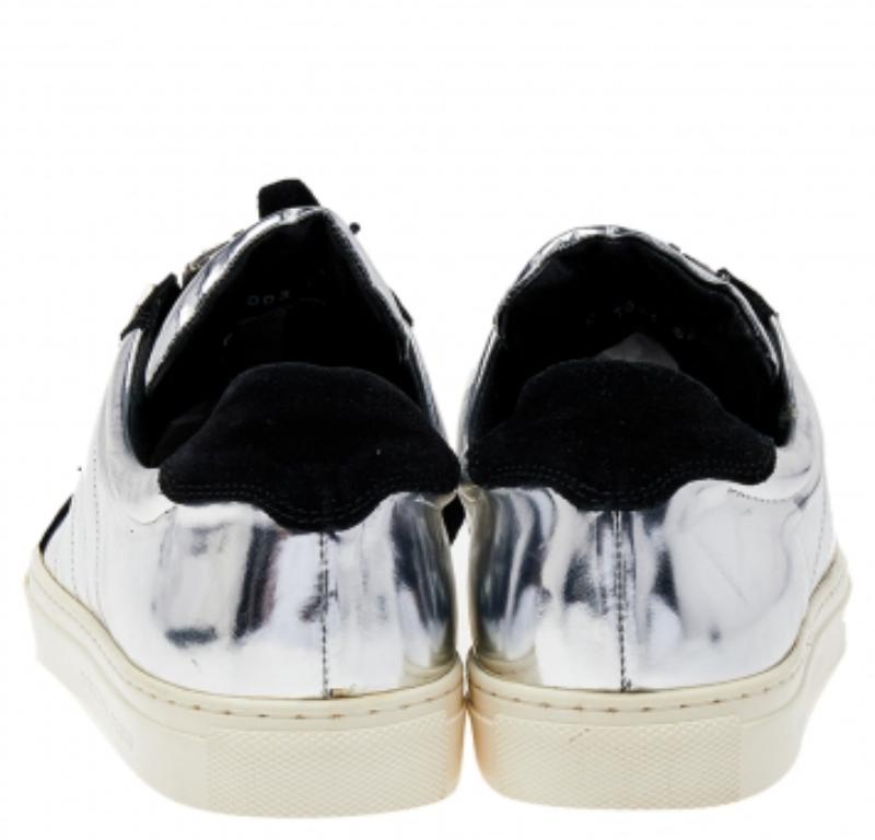 Philipp Plein Silver /Black Leather And Suede Low Top Sneakers Size 41 2