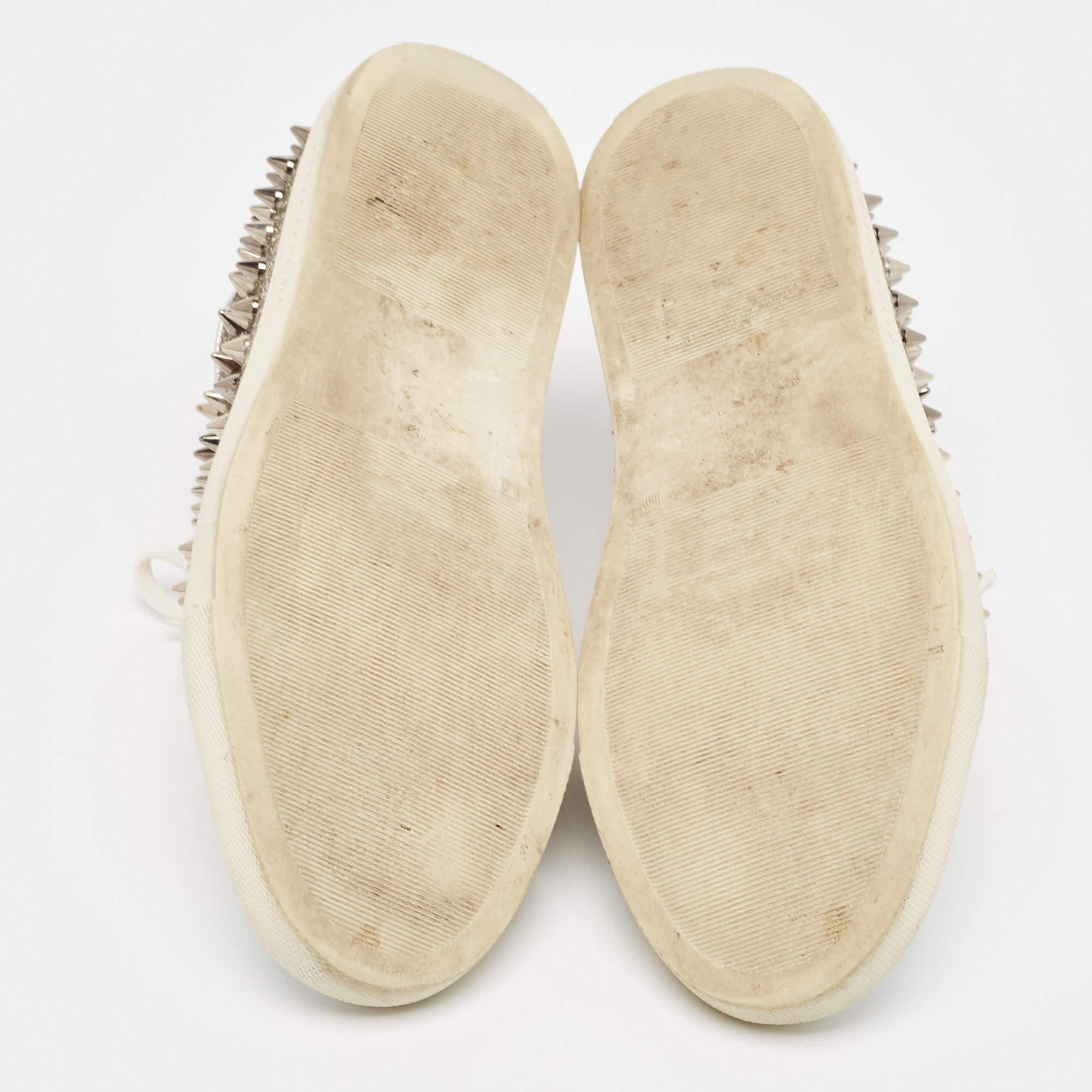 Philipp Plein Silver/Gold Leather and Glitter Spike Sneakers Taille 36 en vente 1