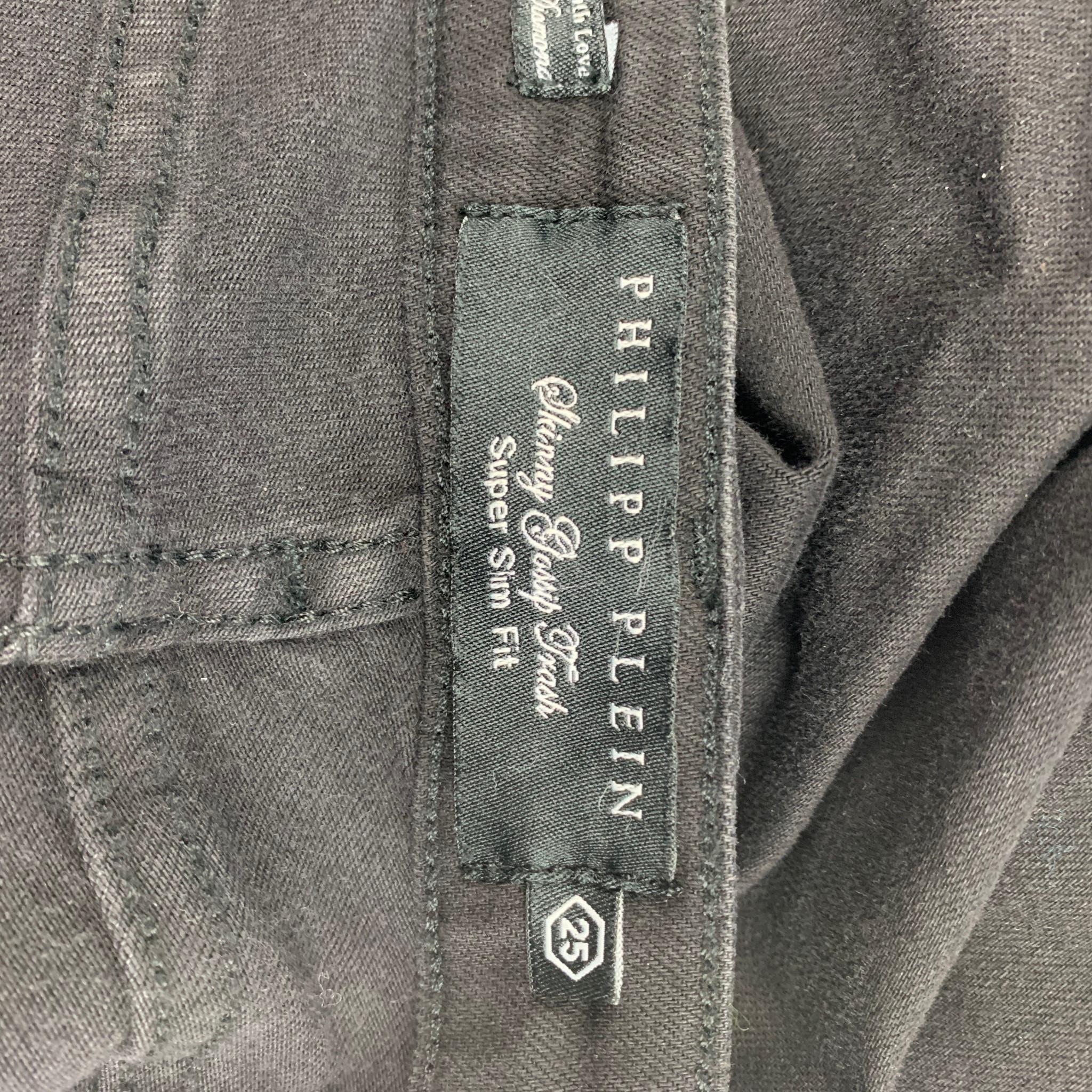 PHILIPP PLEIN Size 2 Black & Silver Cotton Super Slim Fit The Glory Jeans In New Condition In San Francisco, CA