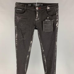 PHILIPP PLEIN Size 2 Cotton Paint Splattered Super Slim Fit The Glory Jeans