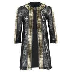 Philipp Plein Studded Leather Trimmed Corded Lace Coat Small