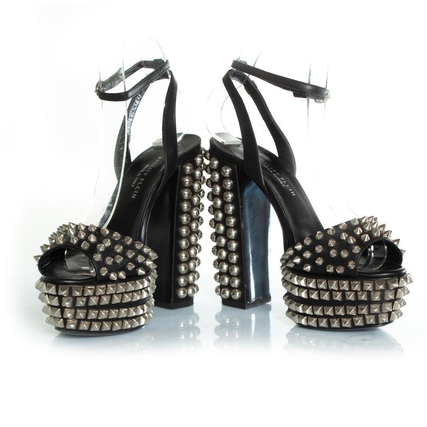 Black Philipp Plein, Studded platform sandals For Sale