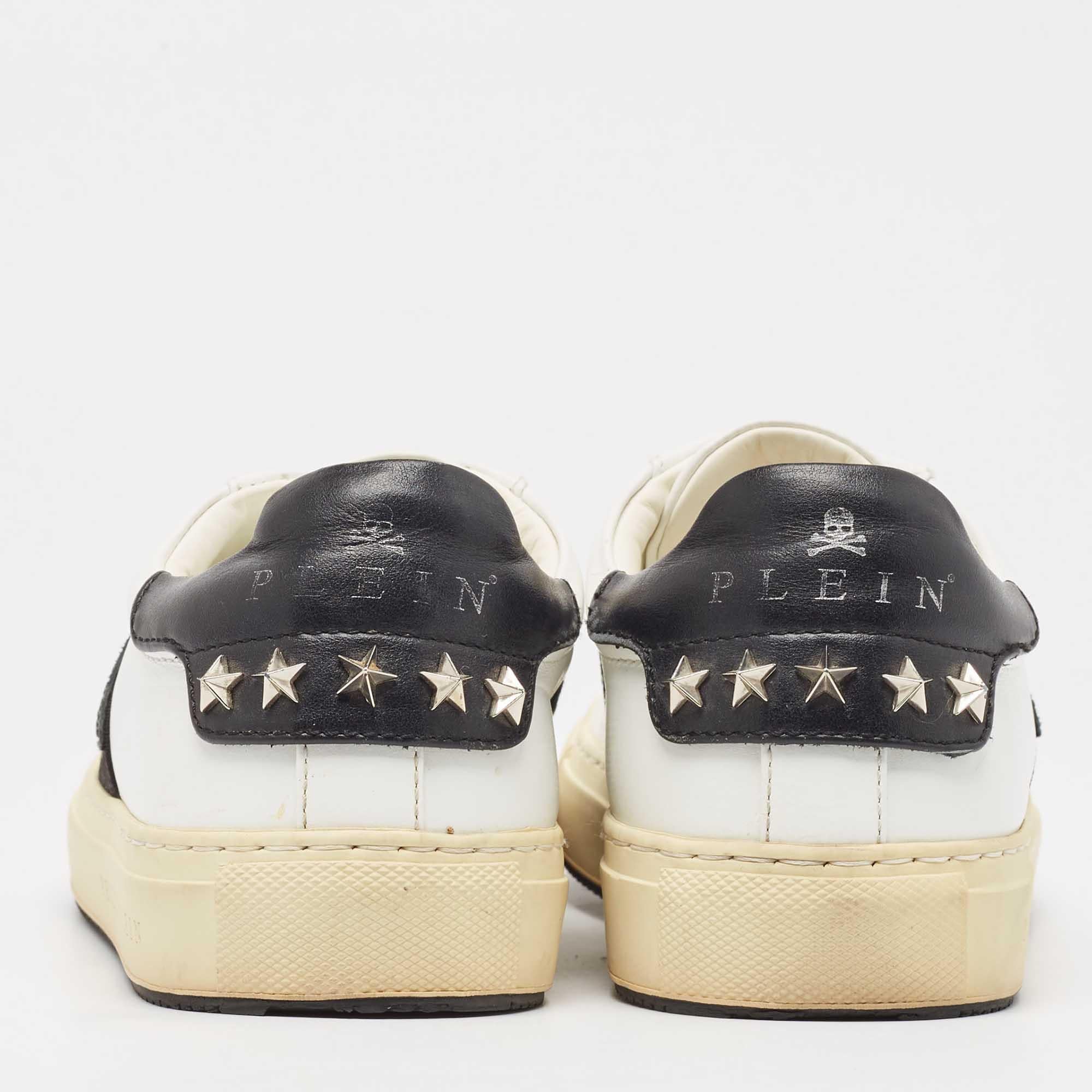 Women's Philipp Plein White/Black Leather  Crystal Embellished  Sneakers Size 35 For Sale