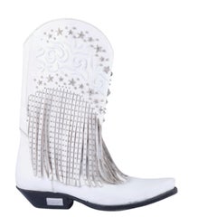 Philipp Plein White Leather Fringe Cowboy Boots - '20s
