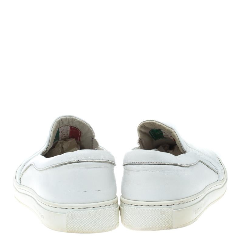 Gray Philipp Plein White Leather Slip On Sneakers Size 44