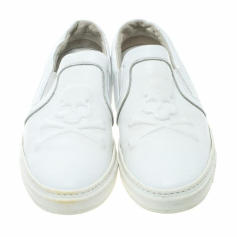 Philipp Plein Baskets pantoufles en cuir blanc taille 44 Bon état - En vente à Dubai, Al Qouz 2