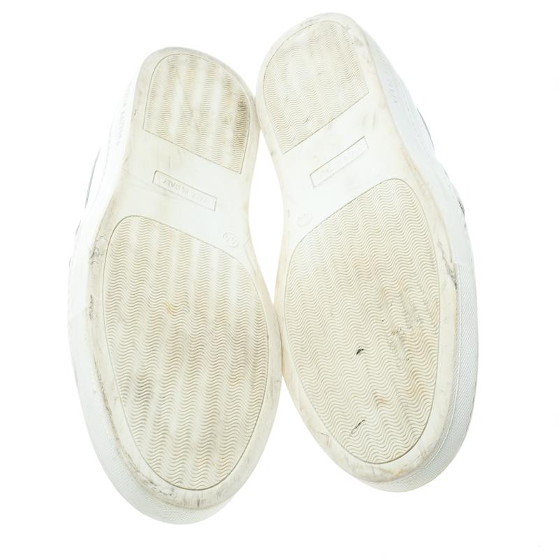 Gray Philipp Plein White Leather Slip On Sneakers Size 44 For Sale