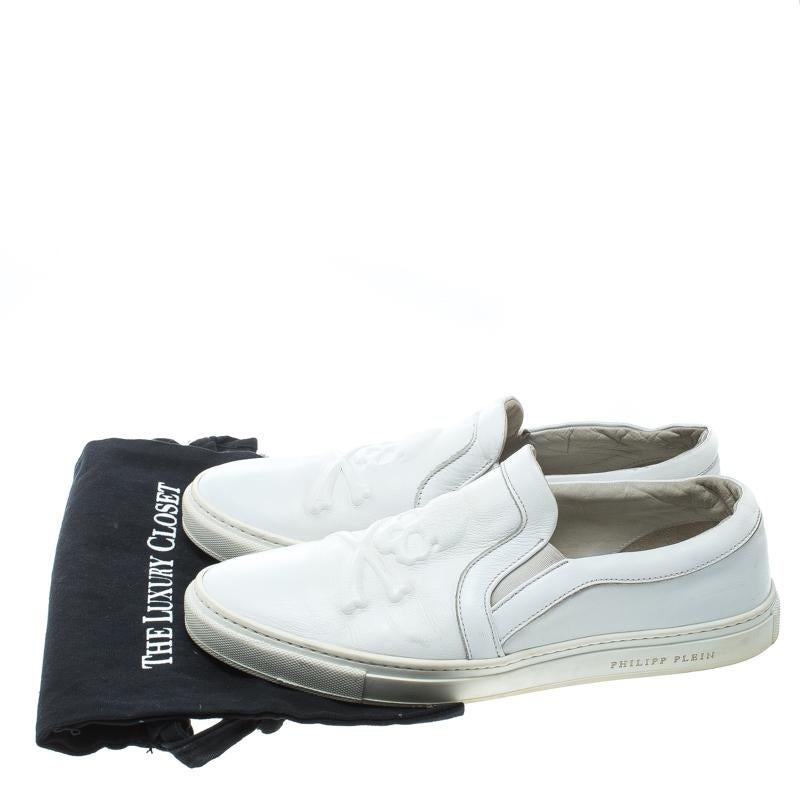 Philipp Plein White Leather Slip On Sneakers Size 44 For Sale 1