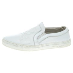 Philipp Plein White Leather Slip On Sneakers Size 44
