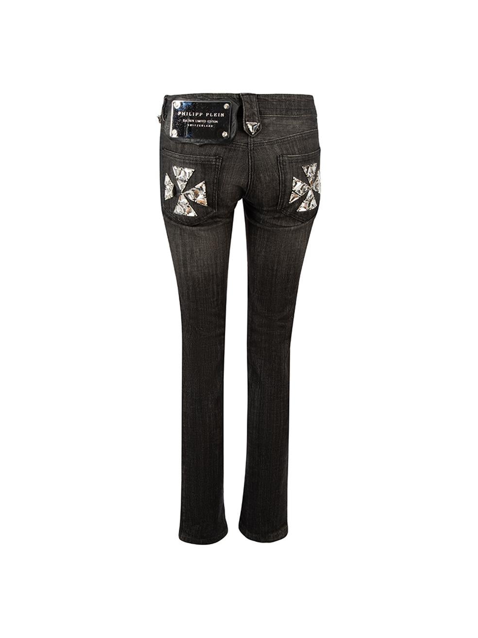 Black Philipp Plein Women's Anthracite Faded Skinny Jeans For Sale